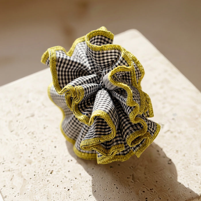 Black Gingham Oversized Ruffle Scrunchie