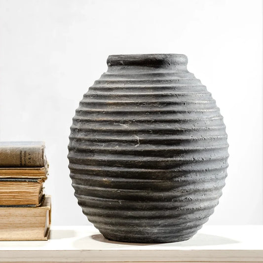 10.25" BLK TERRACOTTA LINE VASE - Magnolia Lane co. Home + Garden + Gift