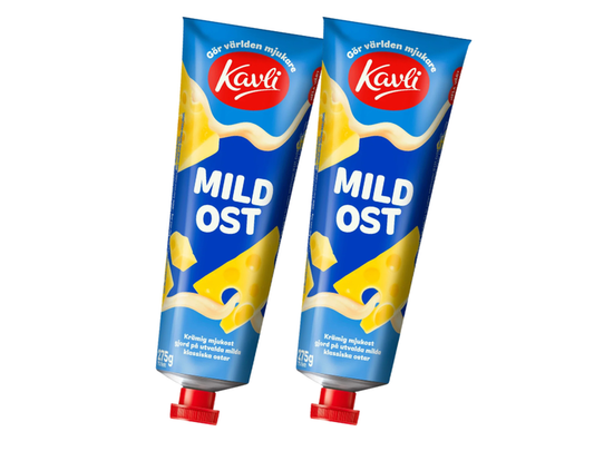 2 x Kavli Mildost 275g tubes – Swedish mild creamy soft cheese spread, made with 54% real hard cheese