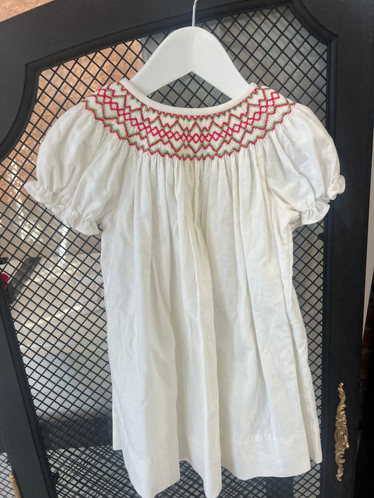 White R/G Smocked Corduroy Dress