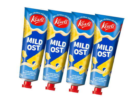 4 x Kavli Mildost 275g tubes – Swedish mild creamy soft cheese spread, made with 54% real hard cheese