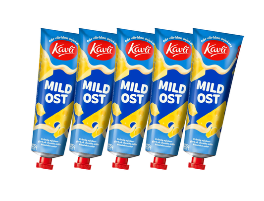 5 x Kavli Mildost 275g tubes – Swedish mild creamy soft cheese spread, made with 54% real hard cheese
