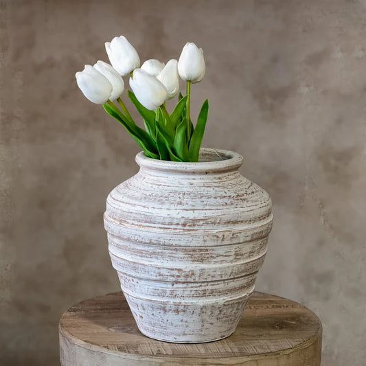 8" WHITE WASH TERRA COTTA VASE - Magnolia Lane co. Home + Garden + Gift