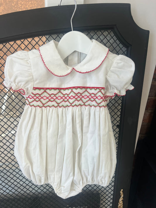 White R/G Smocked Corduroy Bubble