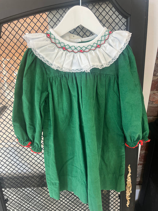 Green Corduroy Smocked Dress
