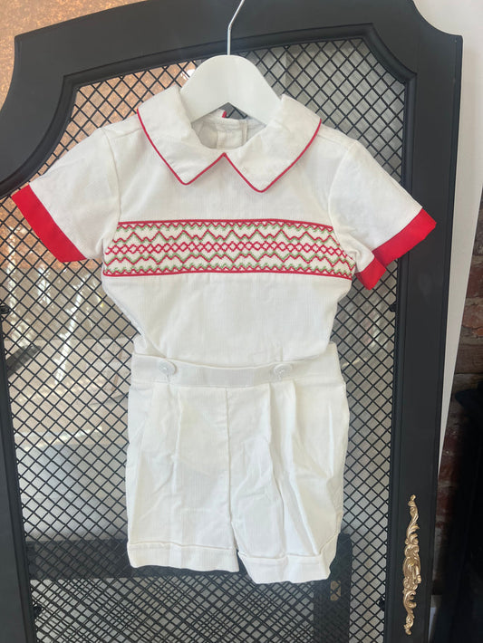 White R/G Smocked Levi Set
