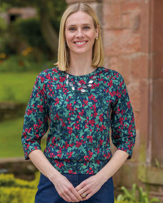 Ally Patterned 3/4 Sleeve Blouson Top - Country Collection