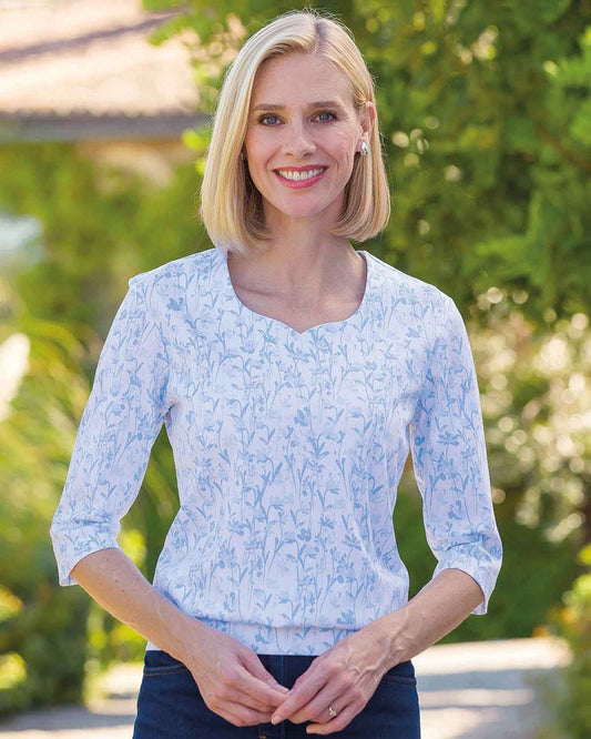 Annabelle Floral Cotton 3/4 Sleeve Blouson Top - Country Collection