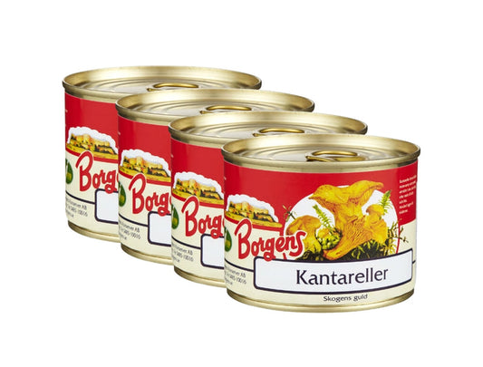 Borgens Kantareller i Vatten 4 × 200g (4 × 7.05 oz) – Authentic Swedish Whole Chanterelle Mushrooms