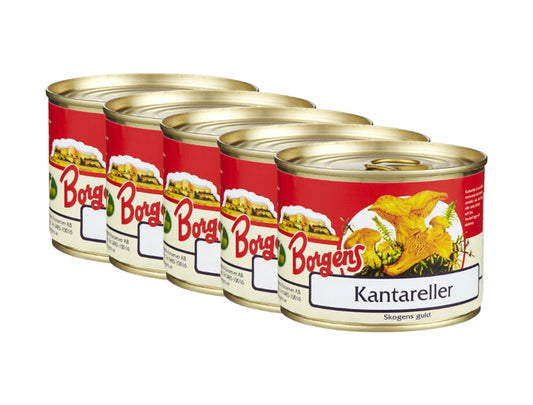 Borgens Kantareller i Vatten 5 × 200g (5 × 7.05 oz) – Authentic Swedish Whole Chanterelle Mushrooms