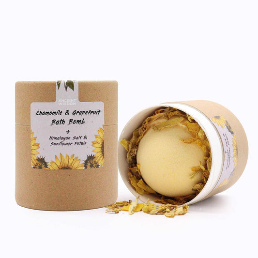 Chamomile and Grapefruit Bath Bomb with Himalayan Salt and Sunflower Petals - Aromatherapy Set for Relaxation and Indulgence