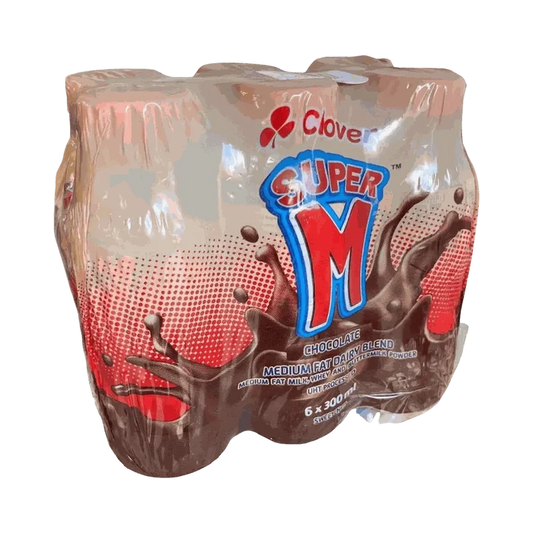 Clover Super M medium fat chocolate milk 300ml pack of 6 bottles