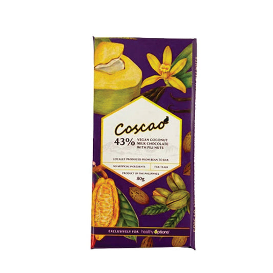 Coscao Vegan Coconut Milk Chocolate with Pili Nuts 43% Cocoa 80grams