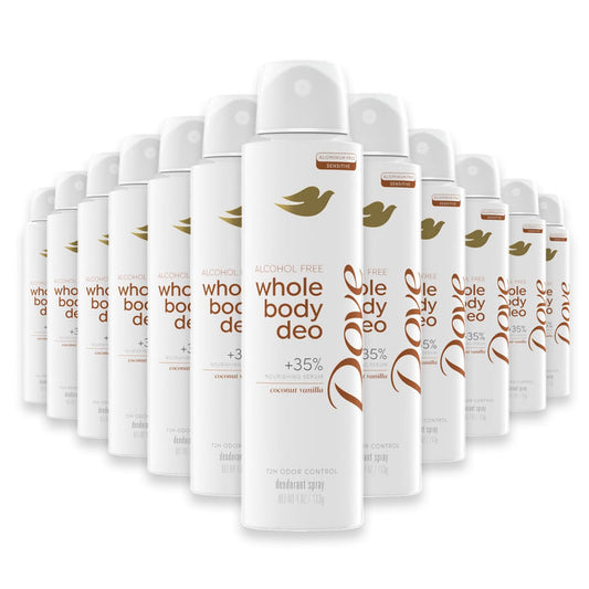 Dove Whole Body Deodorant Spray, Coconut Vanilla - 4oz - 12 Pack