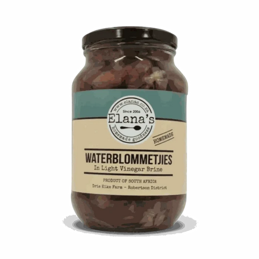 Elana’s 1kg jar of Waterblommetjies in light vinegar brine from South Africa for traditional stews and bredies