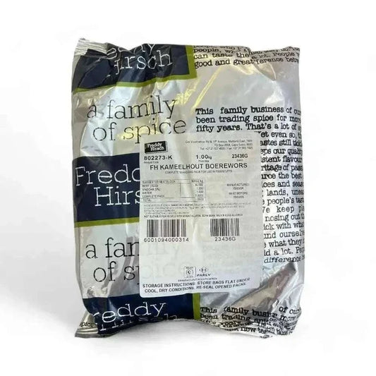 Freddy Hirsch Kameelhout Boerewors Spice 1kg seasoning pack for authentic South African biltong