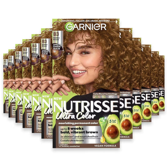 Garnier Nutrisse Ultra Color Permanent Hair Color Kit, B3 Golden Brown - 12 Pack