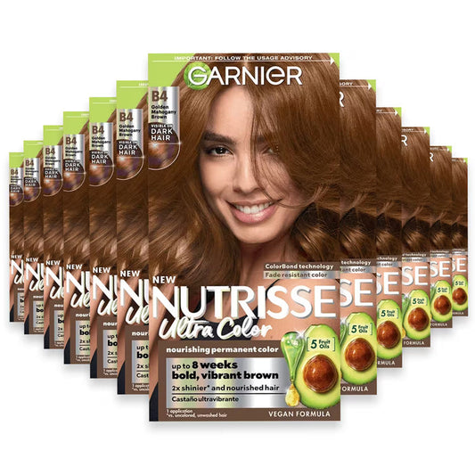 Garnier Nutrisse Ultra Color Permanent Hair Color Kit, B4 Golden Mahogany Brown - 12 Pack
