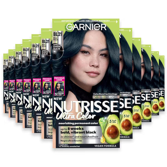 Garnier Nutrisse Ultra Color Permanent Hair Color Kit, #BL21 Ultimate Blue Black - 12 Pack