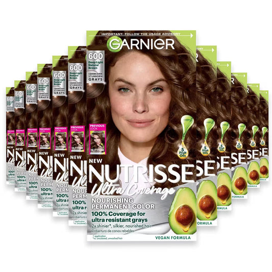 Garnier Nutrisse Ultra Coverage Permanent Hair Color Kit, #600 Ultimate Light Natural Brown - 12 Pack