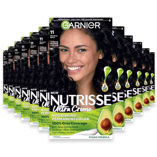 Garnier Nutrisse Ultra Crème Permanent Hair Color Kit, #11 Blackest Black  - 12 Pack