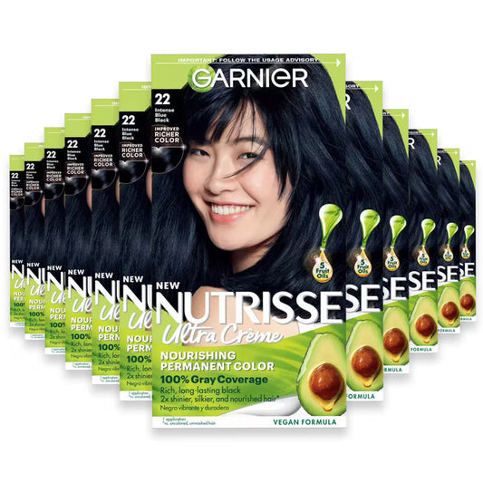 Garnier Nutrisse Ultra Crème Permanent Hair Color Kit, #22 Intense Blue Black - 12 Pack