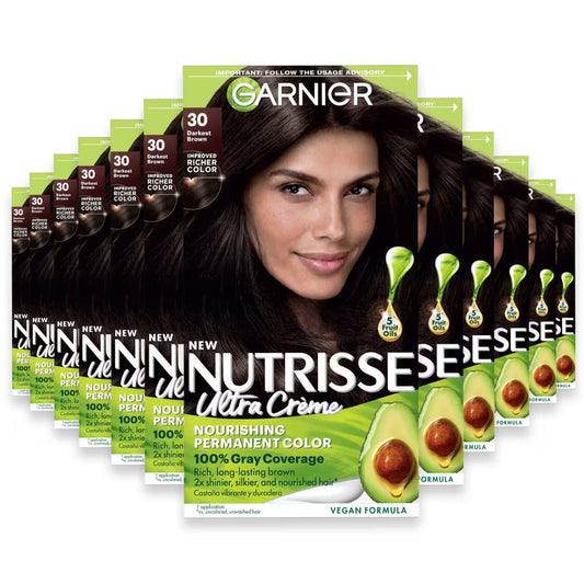 Garnier Nutrisse Ultra Crème Permanent Hair Color Kit, #30 Darkest Brown - 12 Pack