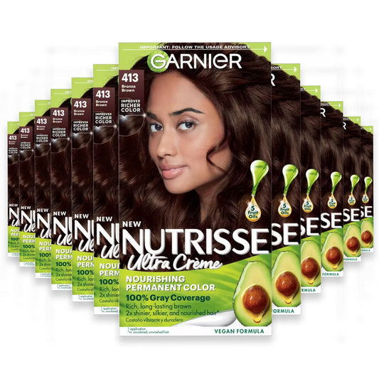Garnier Nutrisse Ultra Crème Permanent Hair Color Kit, #413 Bronze Brown - 12 Pack