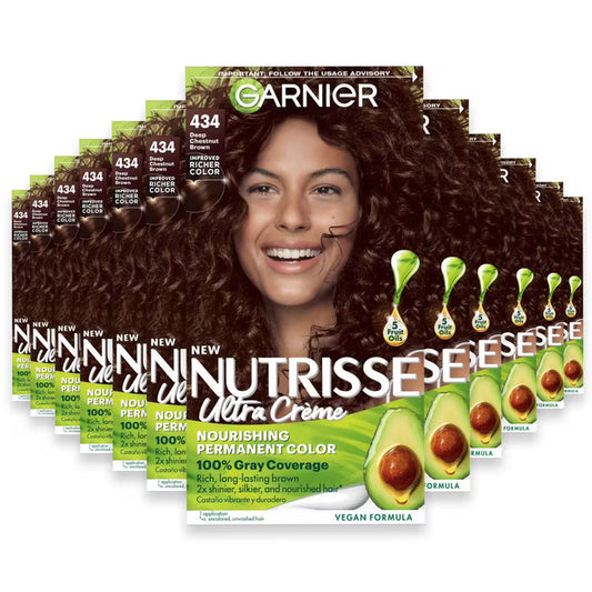 Garnier Nutrisse Ultra Crème Permanent Hair Color Kit, #434 Deep Chestnut Brown - 12 Pack