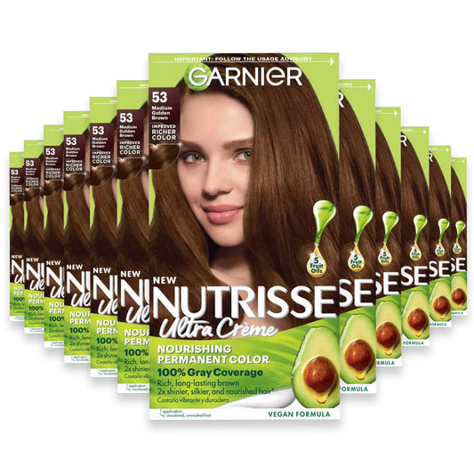 Garnier Nutrisse Ultra Crème Permanent Hair Color Kit, #53 Medium Golden Brown - 12 Pack