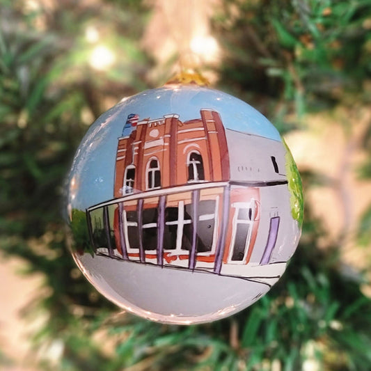 Gruene Town Scene Glass Ornament