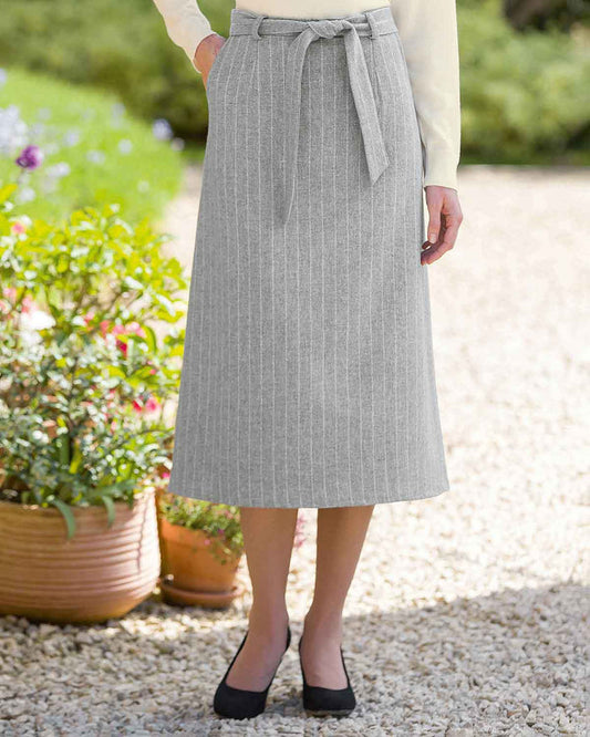 Hailey A Line Belted Wool Mix Tweed Lined Skirt - Country Collection