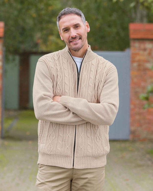 Hawley Cable Knit Fleece Lined Cardigan - Beige - Country Collection