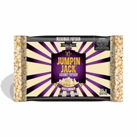 Jumpin Jack Gourmet Popcorn Cheddar Seeds pack of 3 with white cheddar flavor and nutritional info.