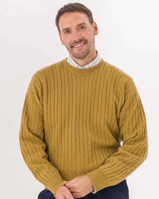 Lambswool Cable Crew Neck Jumper - Mustard - Country Collection