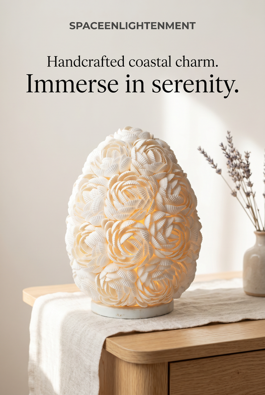 Layered Rose Petals Sea Shell Oval Shape Table Lamp