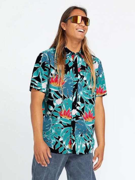 Volcom Leaf Pit Floral Woven shirt black mens short sleeve medium