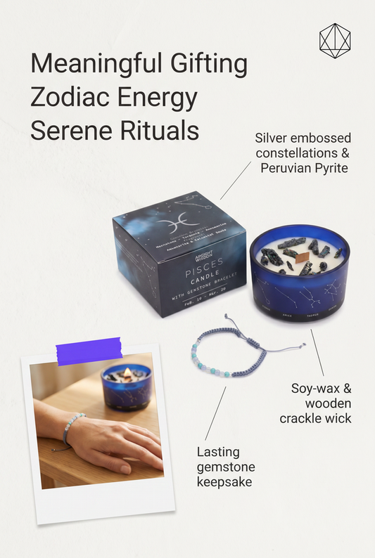 Libra Zodiac Crystal Candle with Green Aventurine, Opal, and Rose quartz Bracelet Giftset