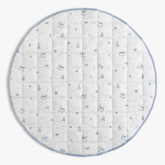 Round baby play mat with toys pattern on a white background