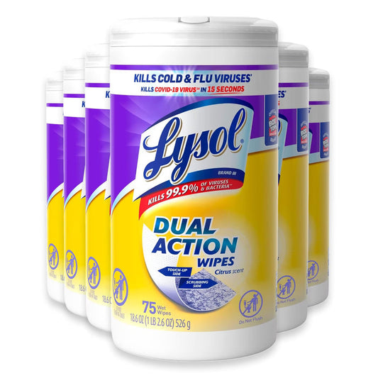 Lysol Dual Action Disinfecting Wipes - 75 Ct - 6 Pack