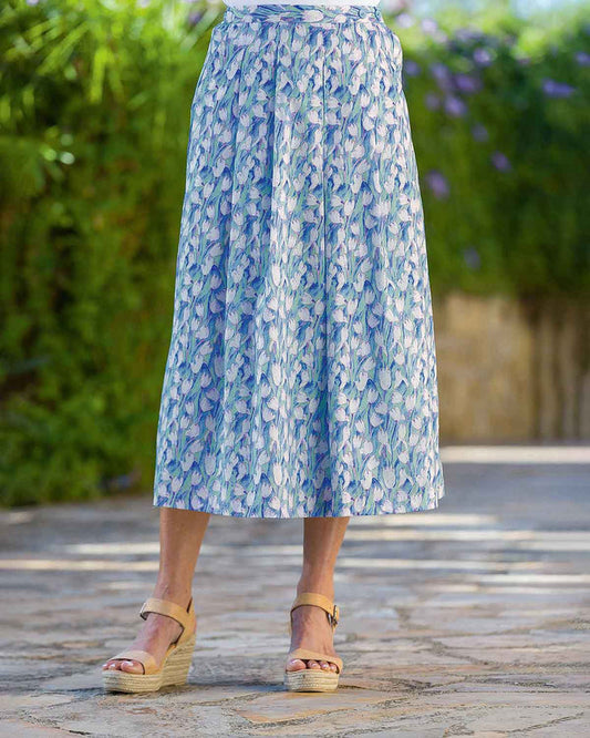 Melanie Floral Pure Cotton Soft Pleated Lined Skirt - Country Collection