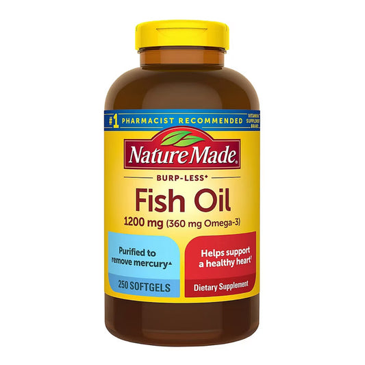 Nature Made Burp Less Fish Oil 1200 mg Omega-3 Softgels, 250 Count