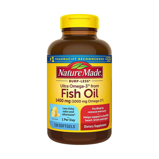 Nature Made Burp-Less Ultra Omega-3 Fish Oil 1400 mg Softgels, 130 Count