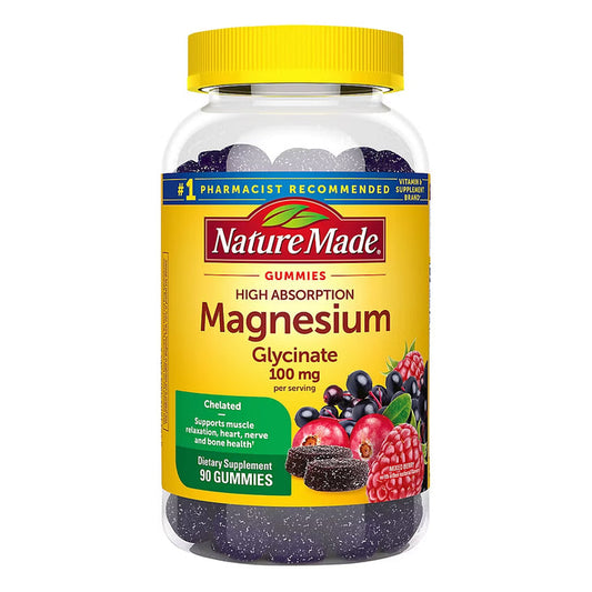 Nature Made High Absorption Magnesium Glycinate 100 mg Gummies, Mixed Berry, 90 Count