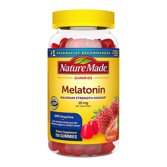 Nature Made Maximum Strength Melatonin 10 mg Gummies, Strawberry, 150 Count