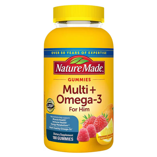 Nature Made Men's Multivitamin + Omega-3 Gummies, Strawberry, Lemon & Orange, 180 Count