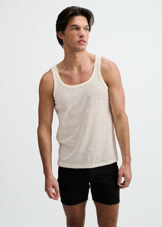Off White Stretch Floral Textured Knit Tank St-11140