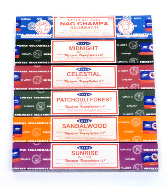Original Satya Nag Champa Gift Set – 6 Assorted Fragrances (90g Total) 15g each