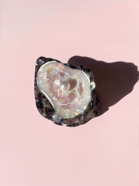 Oyster Claw Clip // Cellulose Acetate with Pearl detail