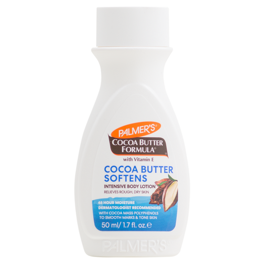 A 50 ml bottle of Palmer's Cocoa Butter Softens Intensive Body Lotion on a solid white background.